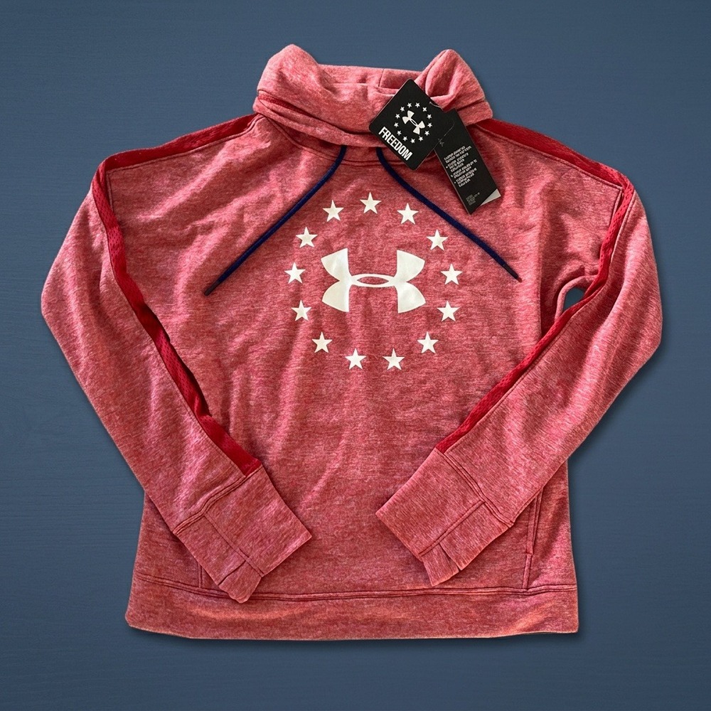Under Armour Freedom Funnel Neck Sweatshirt Womens S Stadium Red 1347796 NWT